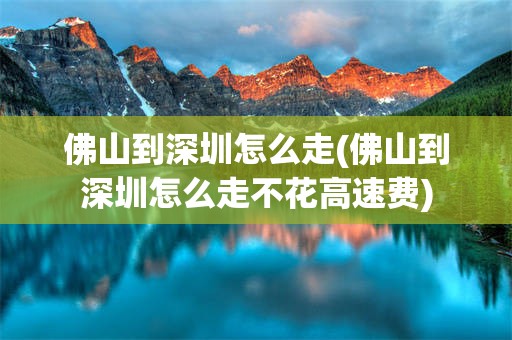 佛山到深圳怎么走(佛山到深圳怎么走不花高速费)
