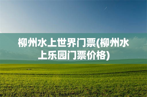 柳州水上世界门票(柳州水上乐园门票价格)