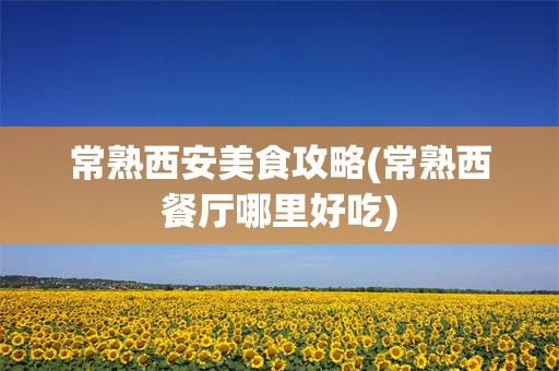 常熟西安美食攻略(常熟西餐厅哪里好吃)