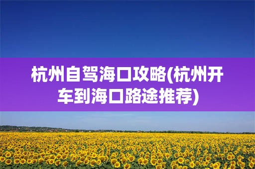 杭州自驾海口攻略(杭州开车到海口路途推荐)