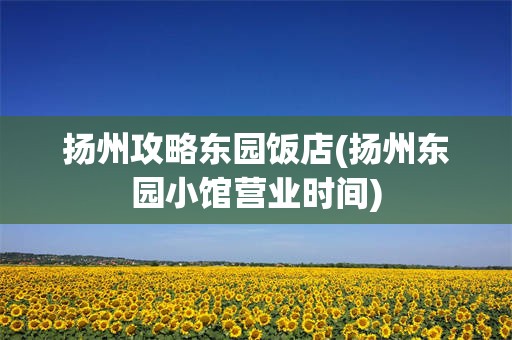 扬州攻略东园饭店(扬州东园小馆营业时间)