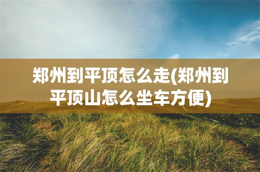 郑州到平顶怎么走(郑州到平顶山怎么坐车方便)