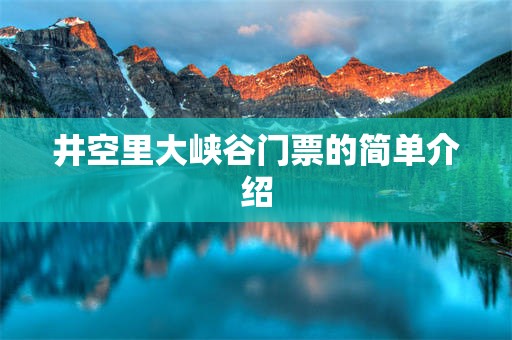 井空里大峡谷门票的简单介绍