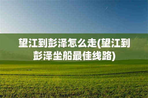 望江到彭泽怎么走(望江到彭泽坐船最佳线路)