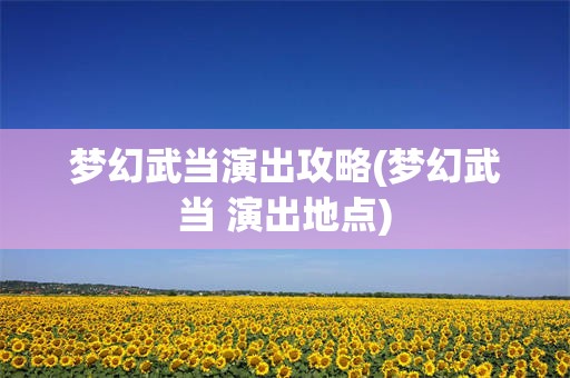 梦幻武当演出攻略(梦幻武当 演出地点)