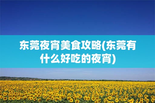 东莞夜宵美食攻略(东莞有什么好吃的夜宵)
