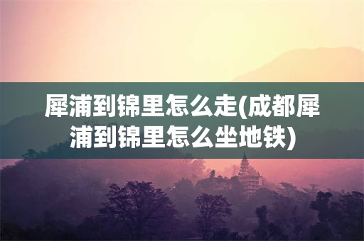 犀浦到锦里怎么走(成都犀浦到锦里怎么坐地铁)