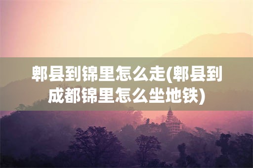 郫县到锦里怎么走(郫县到成都锦里怎么坐地铁)